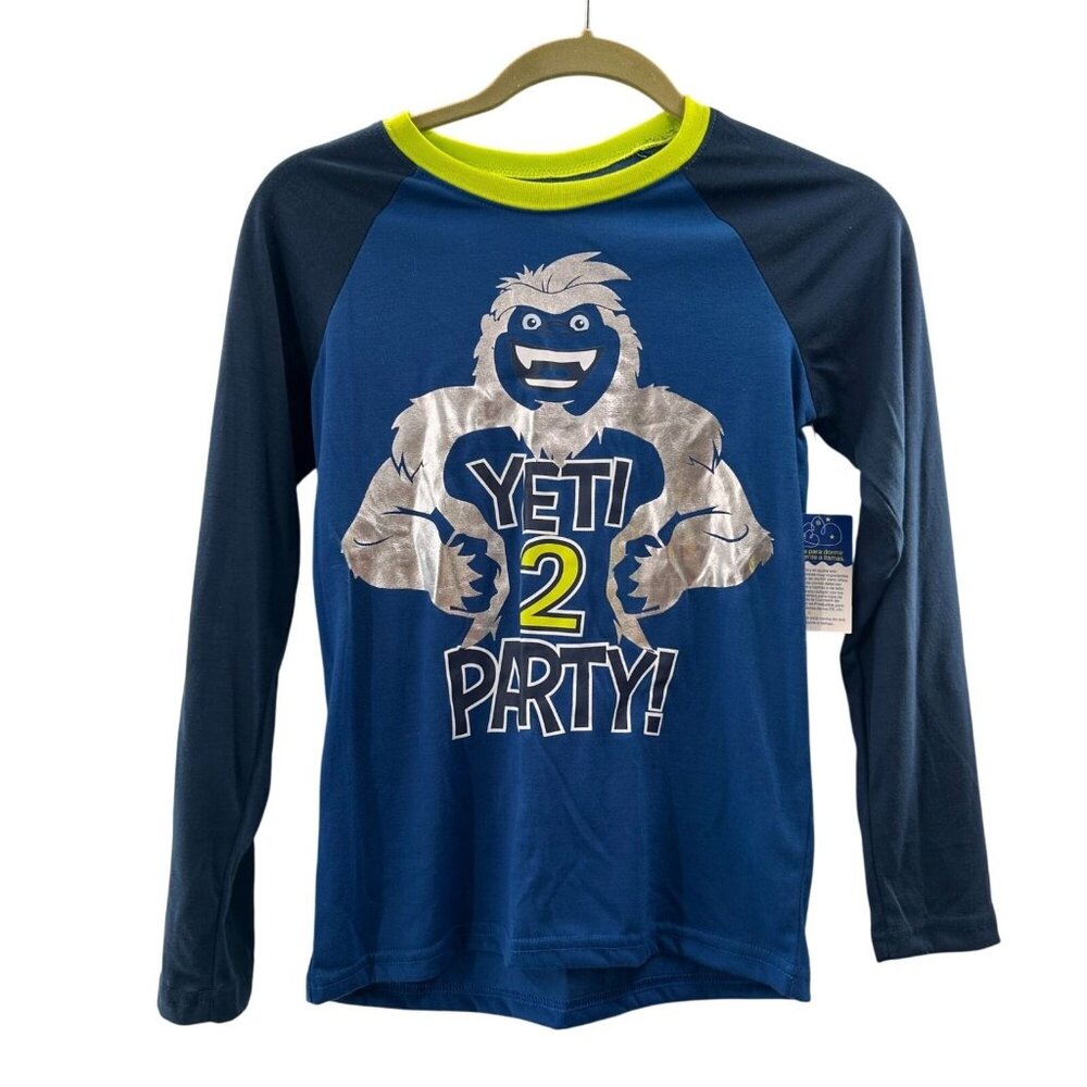 Wonder Nation Boys Pajama Top Yeti 2 Party Blue Raglan Shirt Size L 10-12 NWT